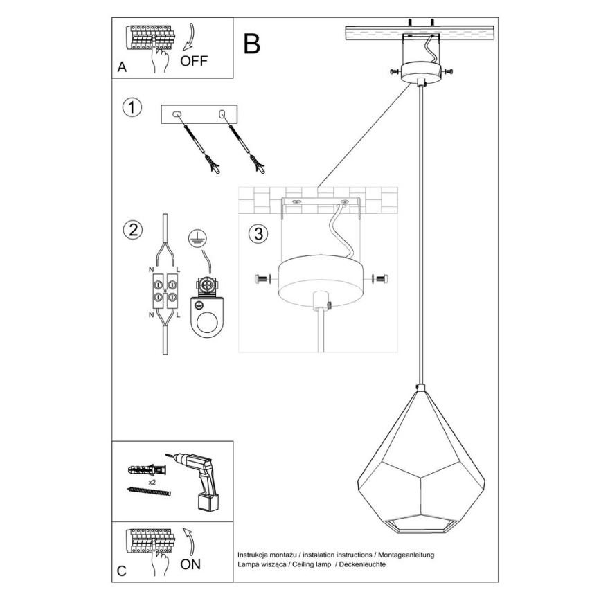 Lámpara de araña de cable PAVLUS 1xE27/60W/230V