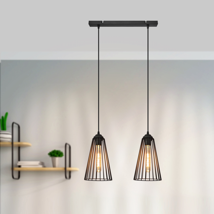 Lámpara de araña de cadena TORRI 2xE27/15W/230V negro