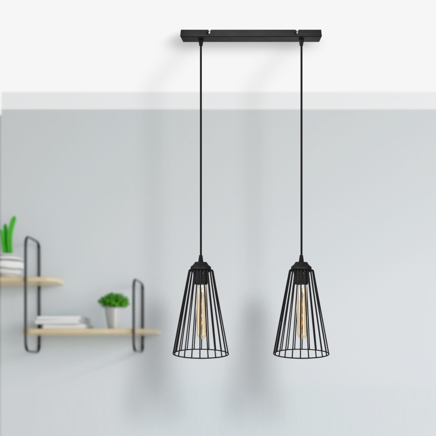 Lámpara de araña de cadena TORRI 2xE27/15W/230V negro