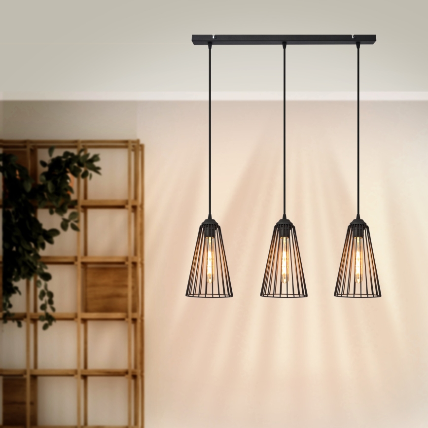 Lámpara de araña de cadena TORRI 3xE27/15W/230V negro
