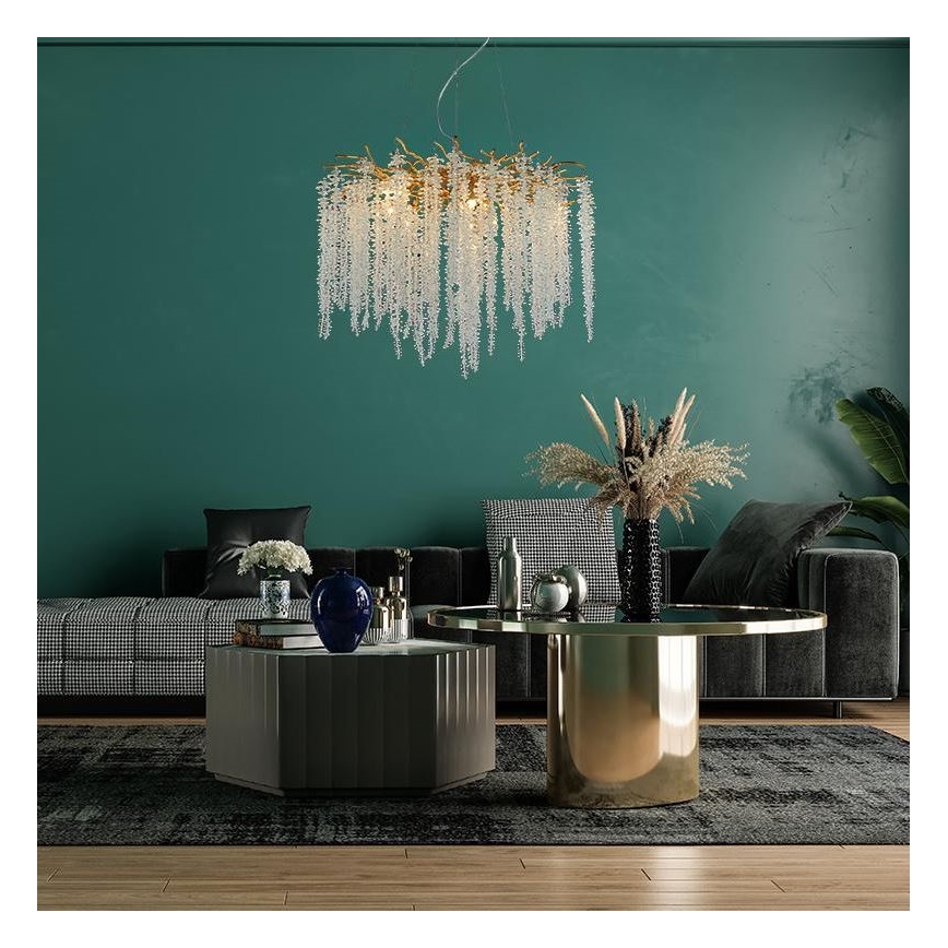 Lámpara de araña de cristal colgante 9xG9/40W/230V dorado