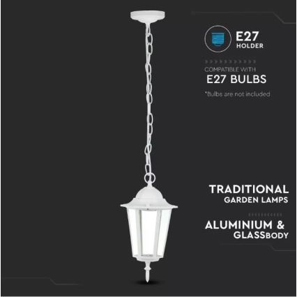 Lámpara de araña de exterior con cadena 1xE27/40W/230V IP44 blanco