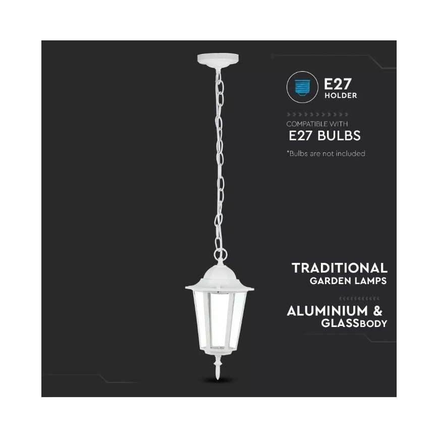 Lámpara de araña de exterior con cadena 1xE27/40W/230V IP44 blanco