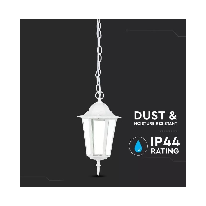 Lámpara de araña de exterior con cadena 1xE27/40W/230V IP44 blanco