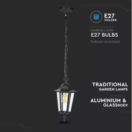 Lámpara de araña de exterior con cadena 1xE27/40W/230V IP44 negro