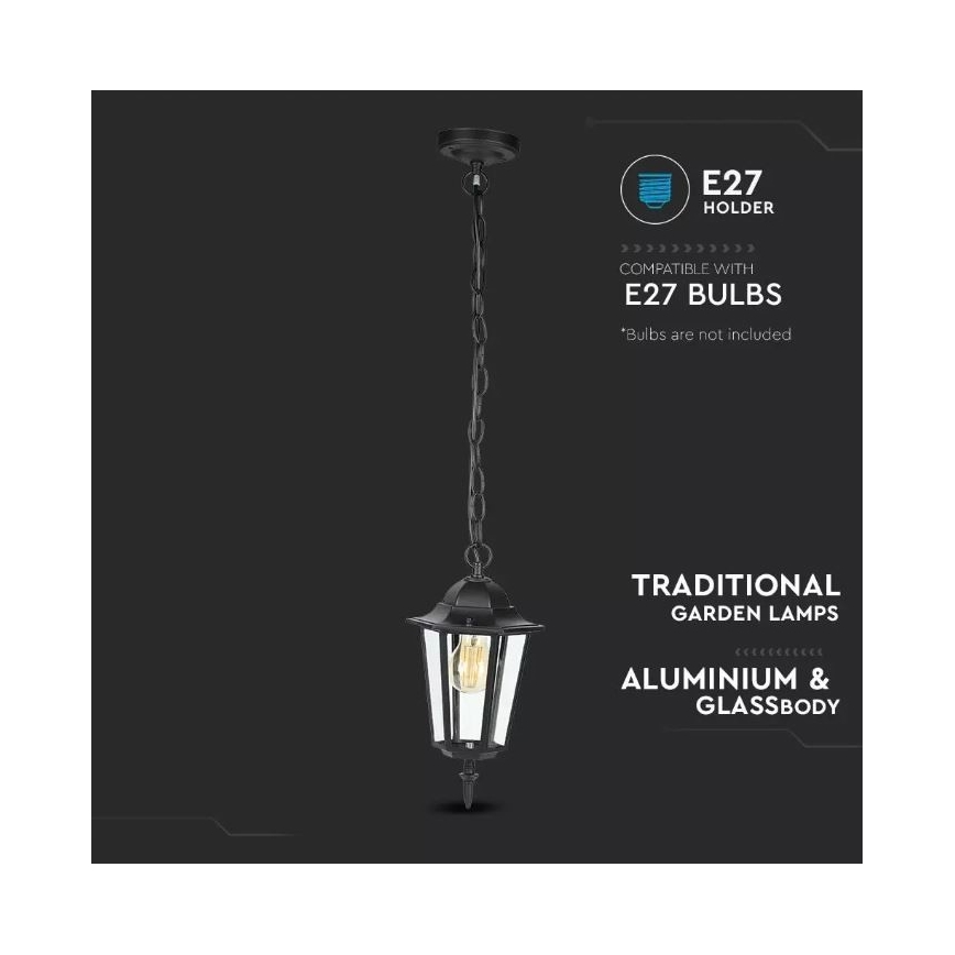Lámpara de araña de exterior con cadena 1xE27/40W/230V IP44 negro