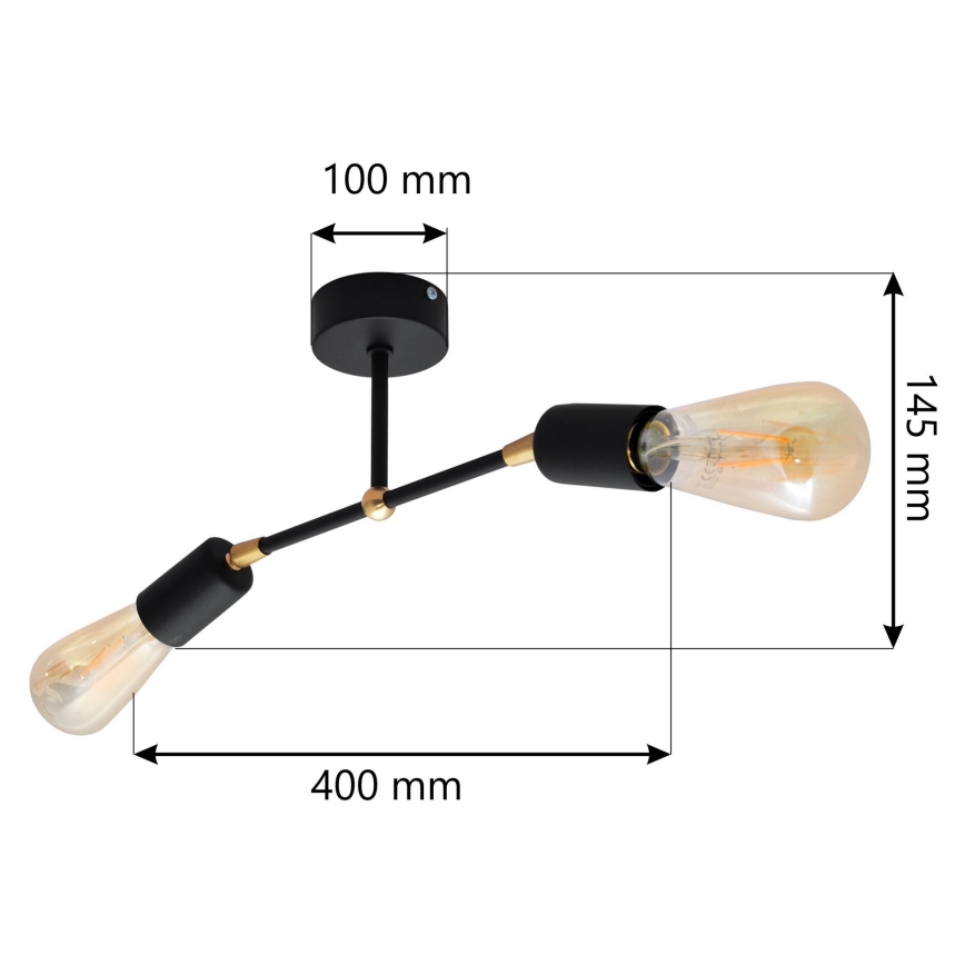 Lámpara de araña de luces de superficie ROSETTE 2xE27/15W/230V negro/dorado
