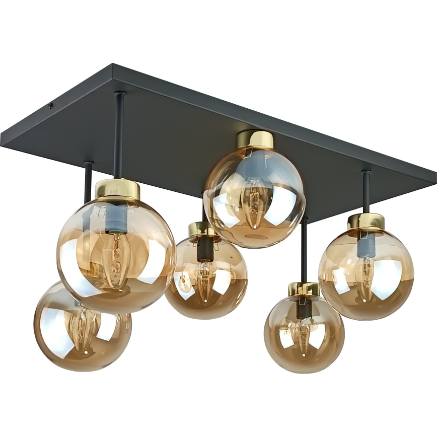 Lámpara de araña empotrada DEA 6xE14/60W/230V negro/dorado/beige ahumado