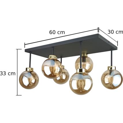 Lámpara de araña empotrada DEA 6xE14/60W/230V negro/dorado/beige ahumado