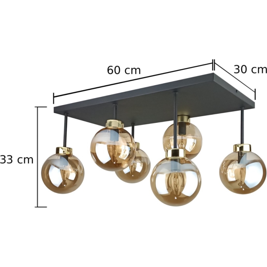 Lámpara de araña empotrada DEA 6xE14/60W/230V negro/dorado/beige ahumado