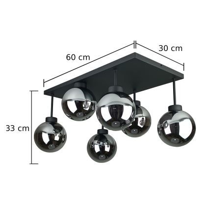 Lámpara de araña empotrada DEA 6xE14/60W/230V negro/negro ahumado