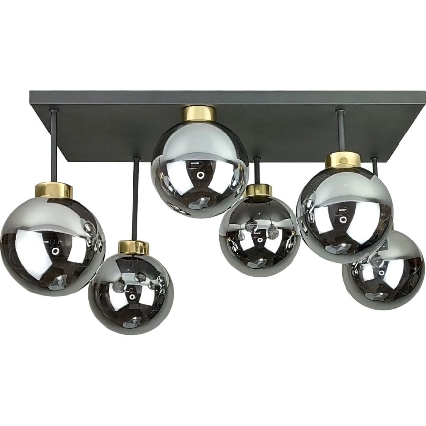Lámpara de araña empotrada DEA 6xE14/60W/230V negro/oro/negro ahumado