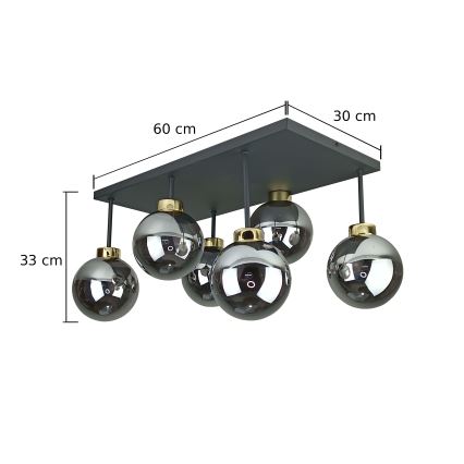 Lámpara de araña empotrada DEA 6xE14/60W/230V negro/oro/negro ahumado