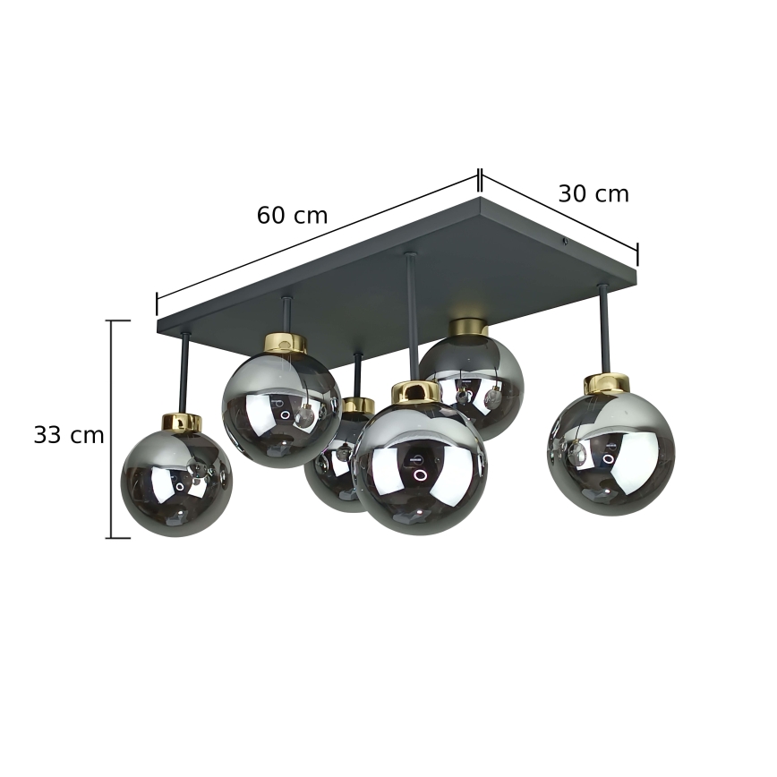 Lámpara de araña empotrada DEA 6xE14/60W/230V negro/oro/negro ahumado