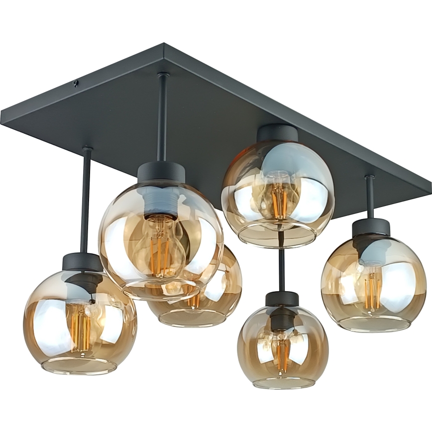 Lámpara de araña empotrada NESSA 6xE27/60W/230V negro/beige ahumado