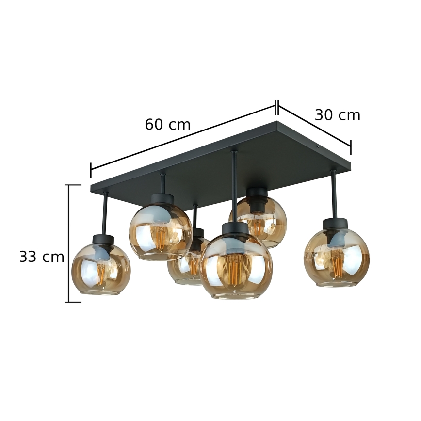 Lámpara de araña empotrada NESSA 6xE27/60W/230V negro/beige ahumado