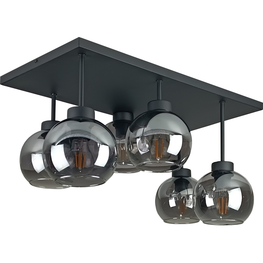 Lámpara de araña empotrada NESSA 6xE27/60W/230V negro/negro ahumado