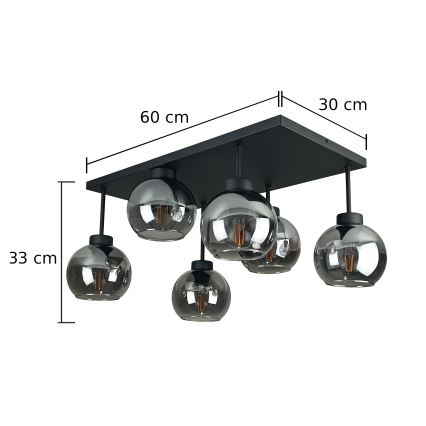 Lámpara de araña empotrada NESSA 6xE27/60W/230V negro/negro ahumado