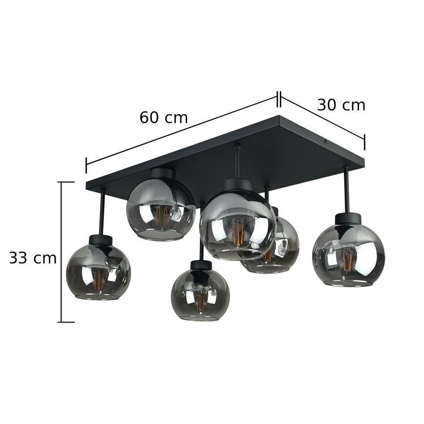 Lámpara de araña empotrada NESSA 6xE27/60W/230V negro/negro ahumado