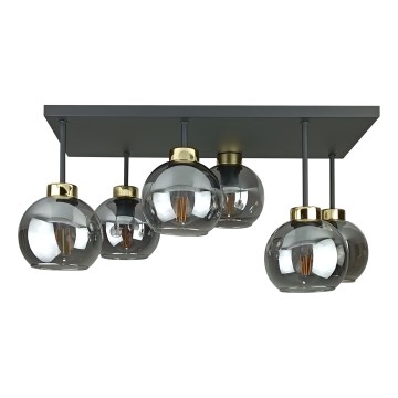 Lámpara de araña empotrada NESSA 6xE27/60W/230V negro/oro/negro ahumado