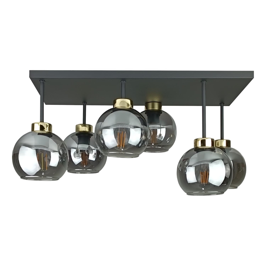 Lámpara de araña empotrada NESSA 6xE27/60W/230V negro/oro/negro ahumado