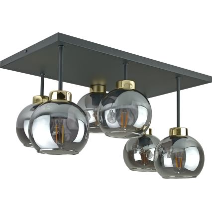 Lámpara de araña empotrada NESSA 6xE27/60W/230V negro/oro/negro ahumado