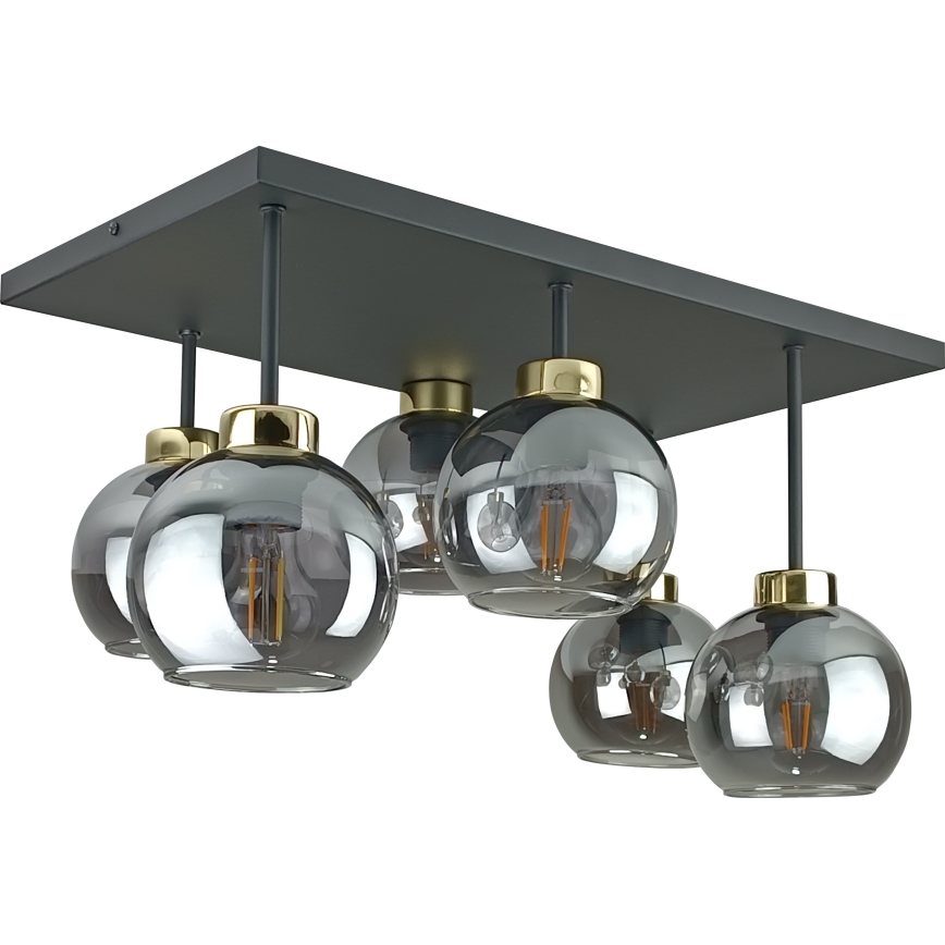 Lámpara de araña empotrada NESSA 6xE27/60W/230V negro/oro/negro ahumado