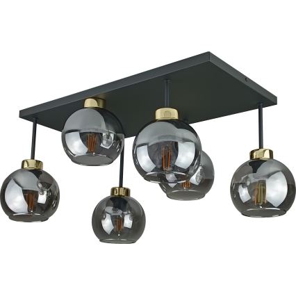 Lámpara de araña empotrada NESSA 6xE27/60W/230V negro/oro/negro ahumado