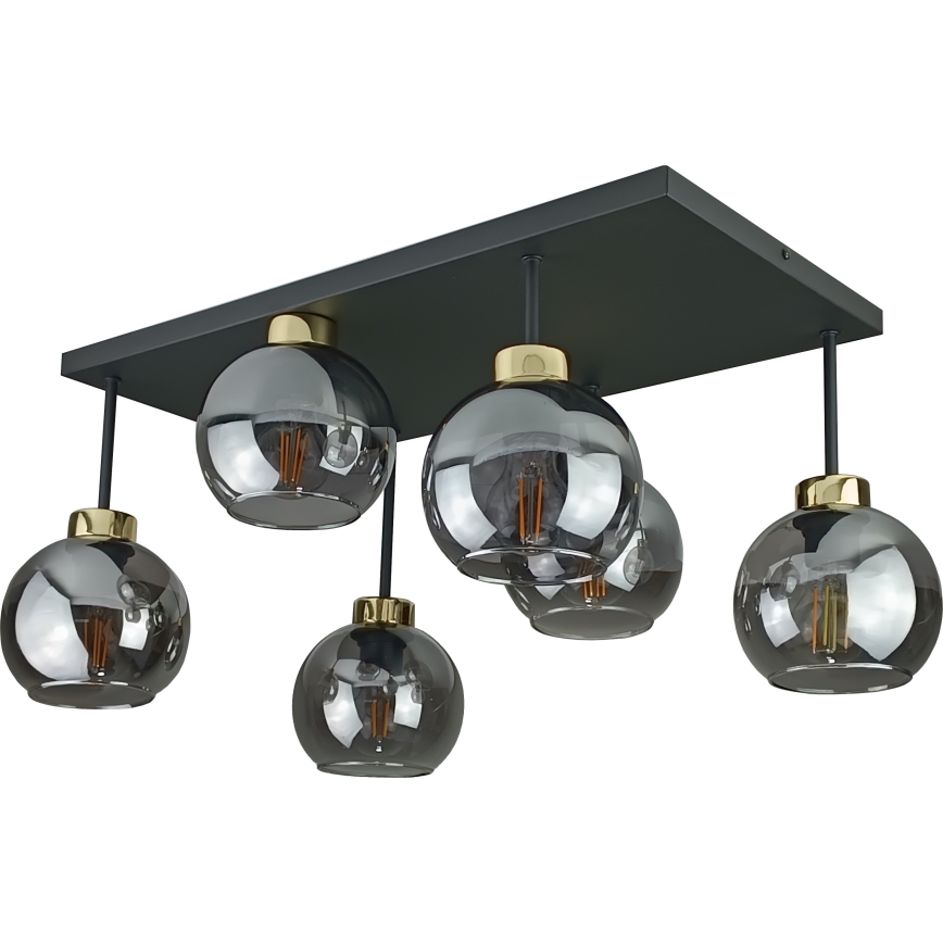 Lámpara de araña empotrada NESSA 6xE27/60W/230V negro/oro/negro ahumado