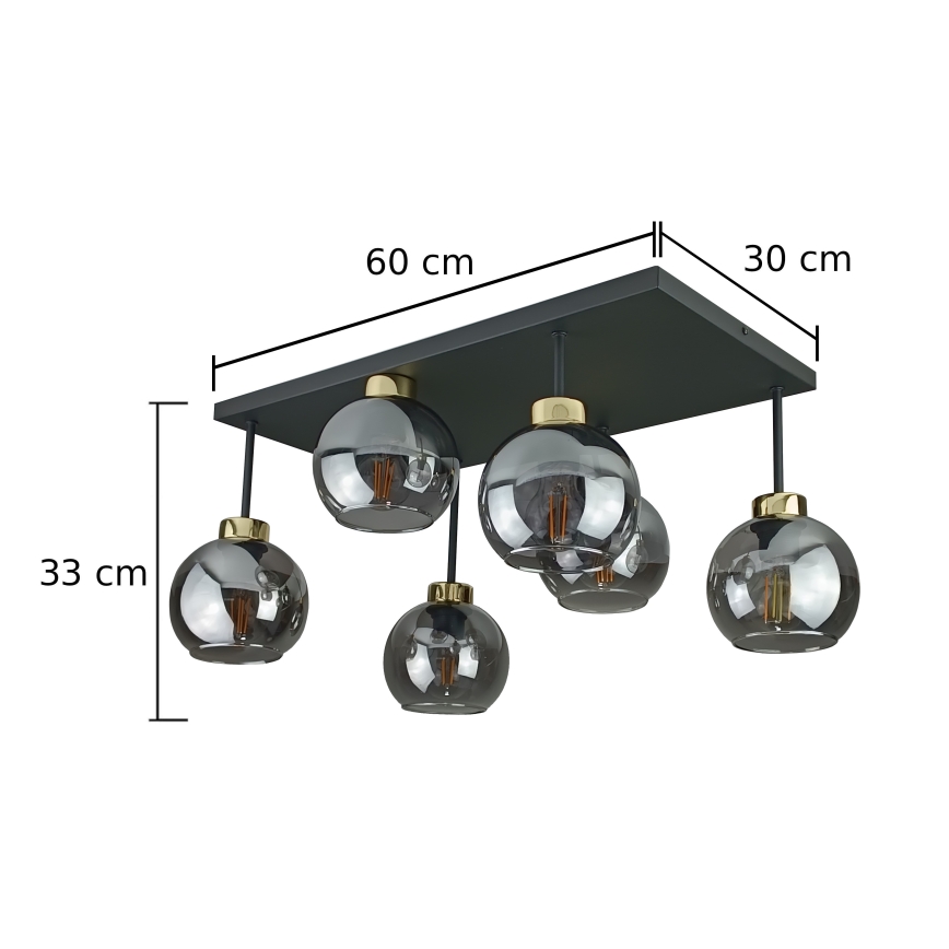 Lámpara de araña empotrada NESSA 6xE27/60W/230V negro/oro/negro ahumado