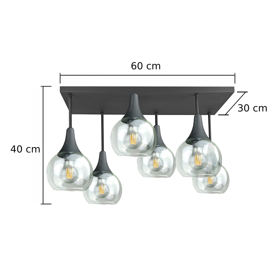 Lámpara de araña empotrada SOMA 6xE27/60W/230V negro/transparente