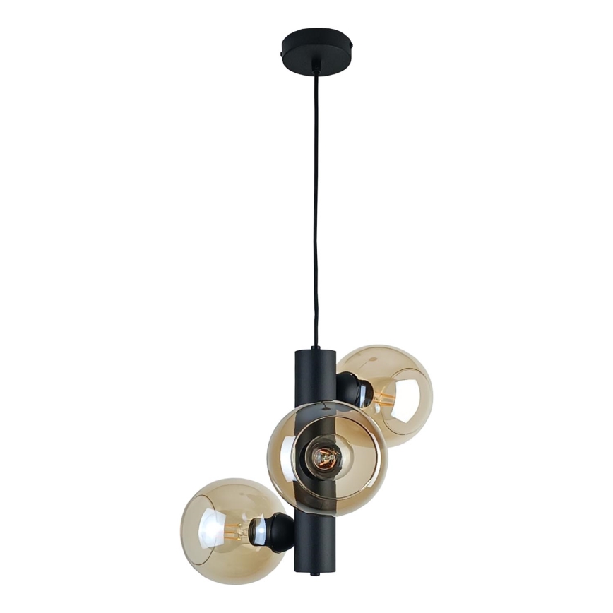 Lámpara de araña en cadena TUBO 3xE27/60W/230V negro/beige ahumado