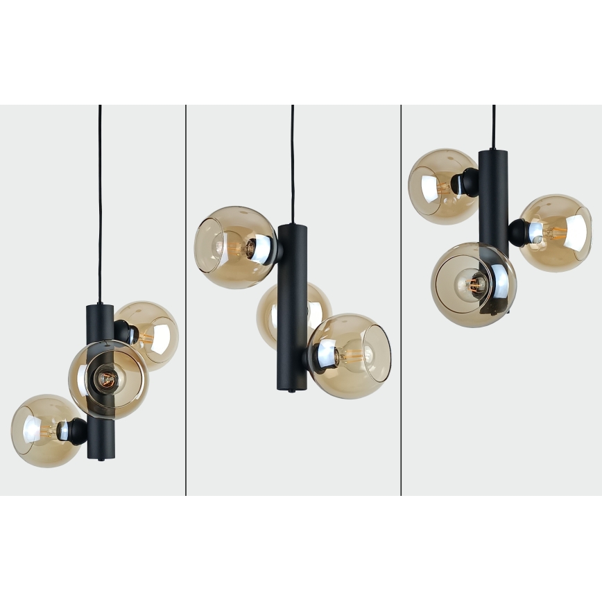 Lámpara de araña en cadena TUBO 3xE27/60W/230V negro/beige ahumado