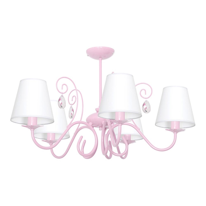 Lámpara de araña infantil LAURA 5xE14/60W/230V rosa claro