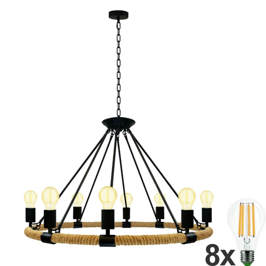 Lámpara de araña LED con cadena ROPE ARTHUR 8xE27/6W/230V