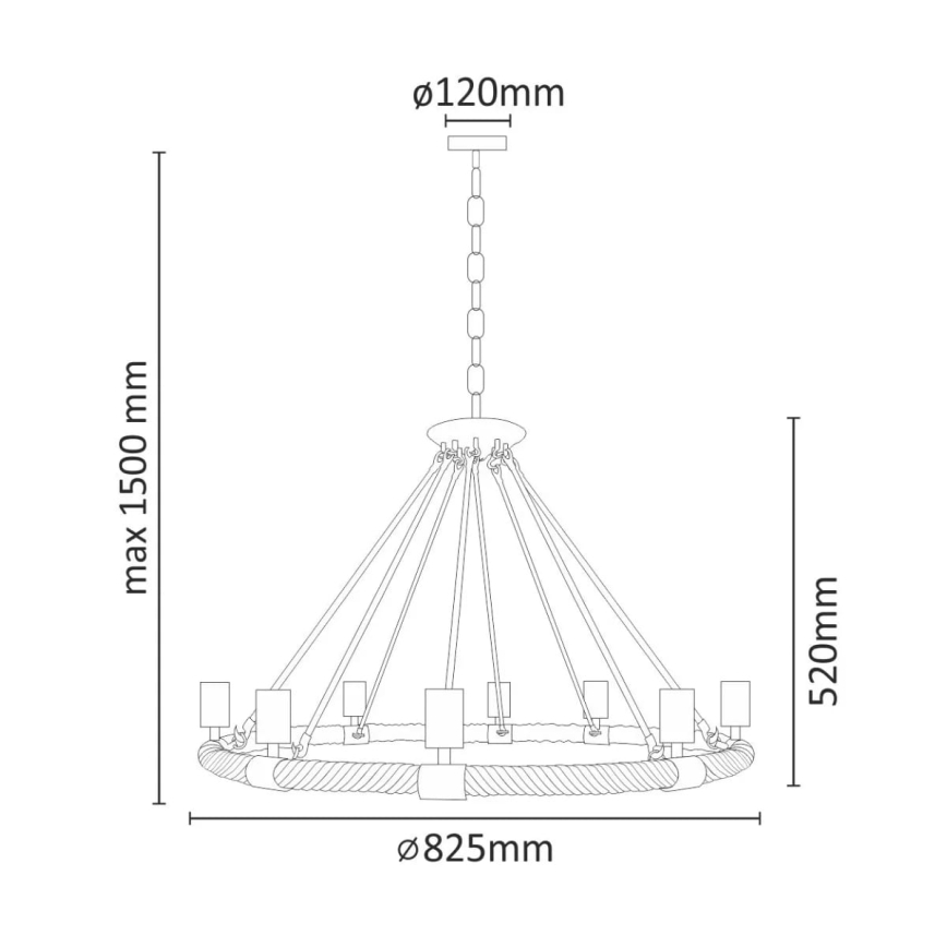 Lámpara de araña LED con cadena ROPE ARTHUR 8xE27/6W/230V