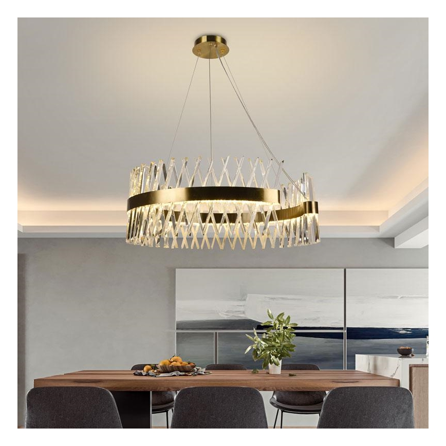 Lámpara de araña de cristal LED regulable en una cadena LED/175W/230V 3000-6500K dorado + control remoto