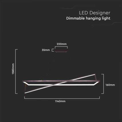 Lámpara de araña LED regulable LED/45W/230V 3000K 114 cm negro