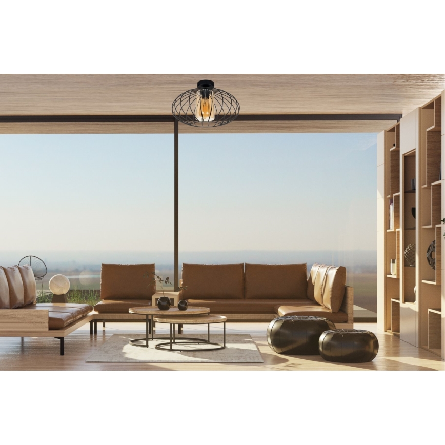 Lámpara de araña suspendida CORRINI 1xE27/60W/230V Ø 34 cm negro/beige
