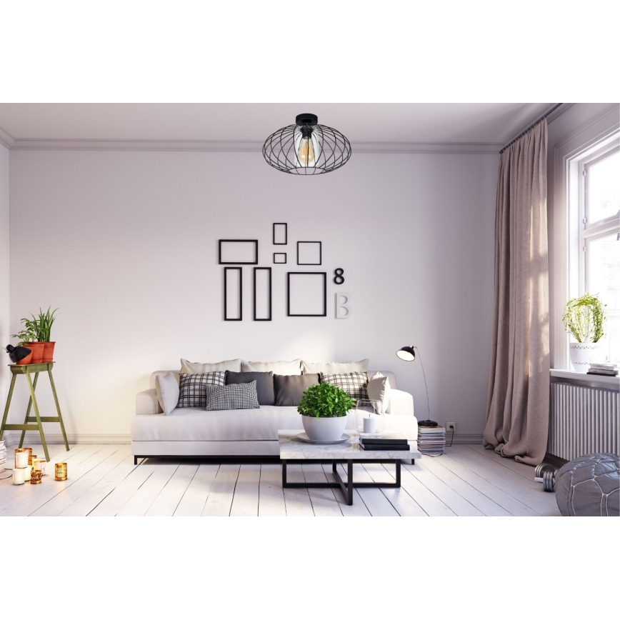 Lámpara de araña suspendida CORRINI 1xE27/60W/230V Ø 34 cm negro/transparente