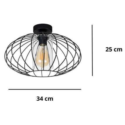 Lámpara de araña suspendida CORRINI 1xE27/60W/230V Ø 34 cm negro/transparente