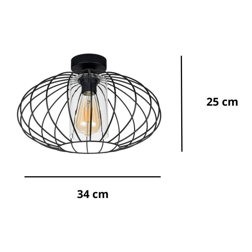 Lámpara de araña suspendida CORRINI 1xE27/60W/230V Ø 34 cm negro/transparente