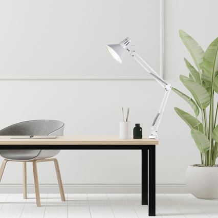 Lámpara de escritorio con pinza WORKER 1xE27/10W/230V blanca