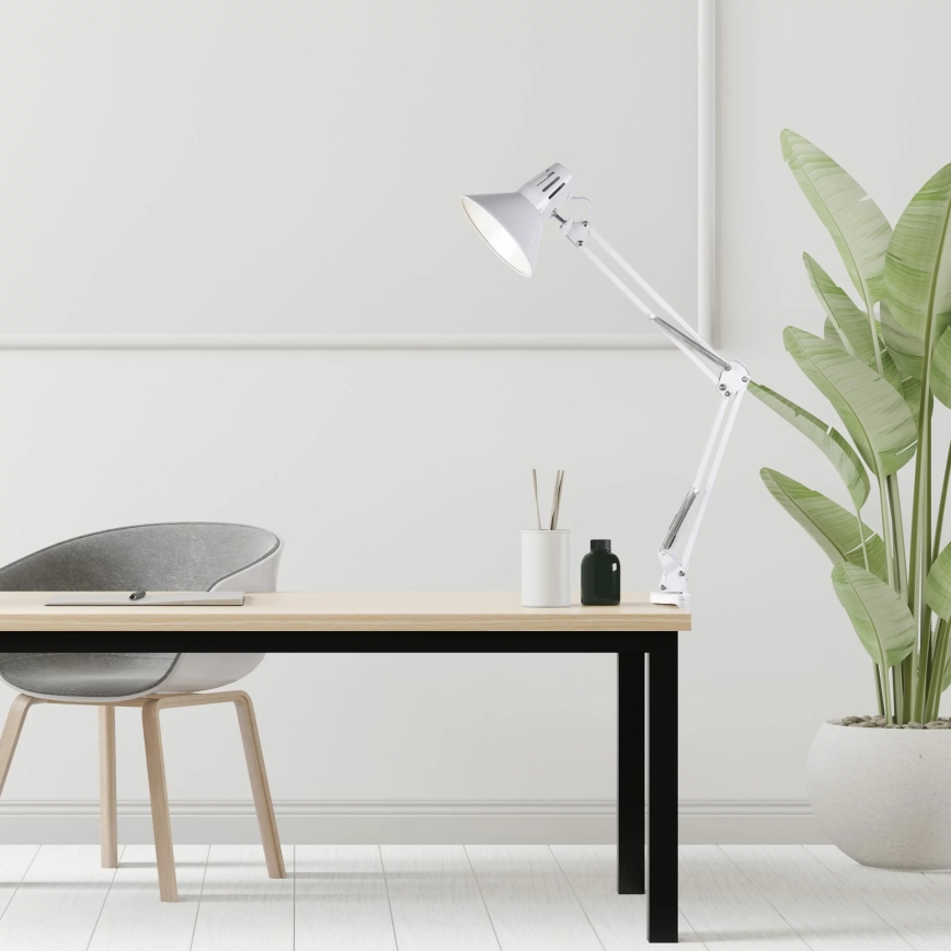 Lámpara de escritorio con pinza WORKER 1xE27/10W/230V blanca