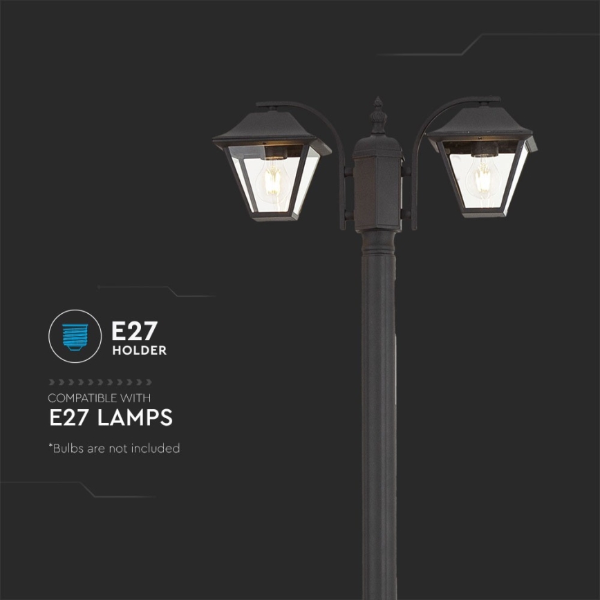 Lámpara de exterior 2xE27/60W/230V IP44 232 cm negro