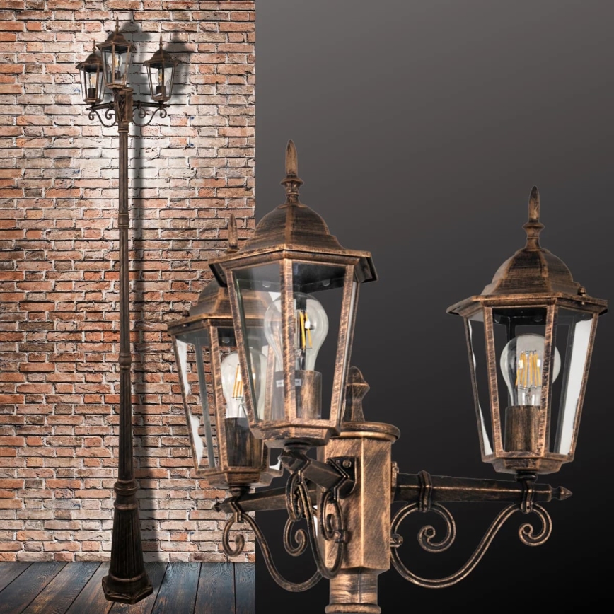 Lámpara de exterior 3xE27/20W/230V IP43 2,58 m pátina