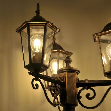 Lámpara de exterior 3xE27/20W/230V IP43 2,58 m pátina