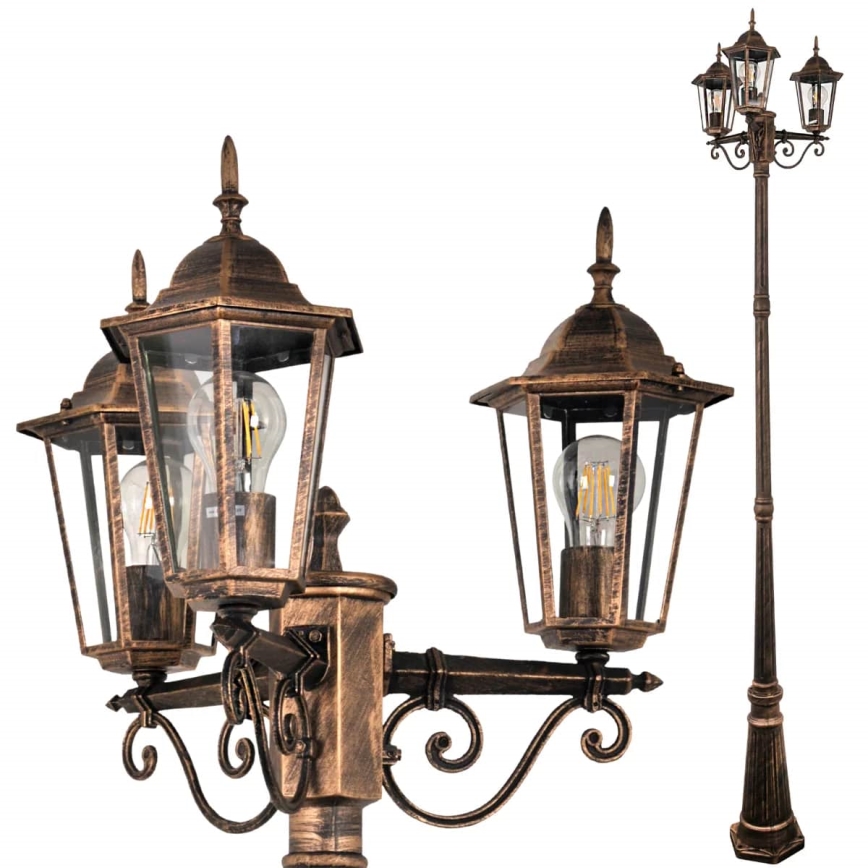 Lámpara de exterior 3xE27/20W/230V IP43 2,58 m pátina