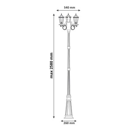 Lámpara de exterior 3xE27/20W/230V IP43 2,58 m pátina