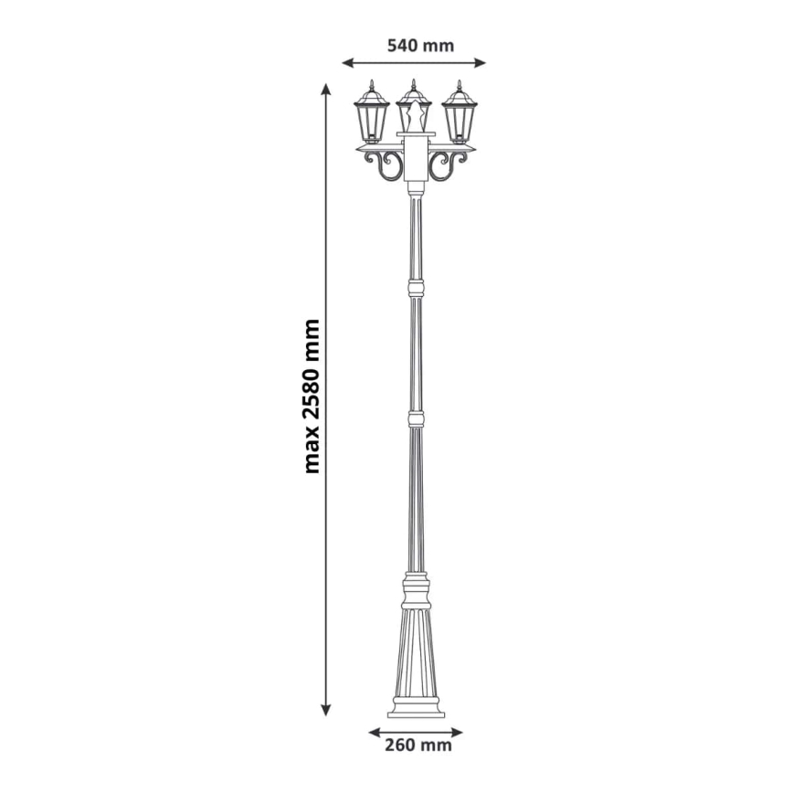 Lámpara de exterior 3xE27/20W/230V IP43 2,58 m pátina